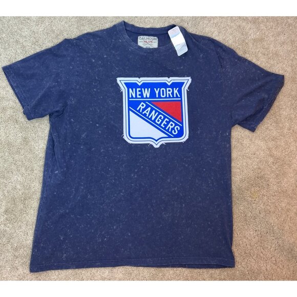 Calhoun Men's N.Y. Rangers Applique Short Sleeve Navy Cotton T-Shirt Size XXL - Picture 3 of 9